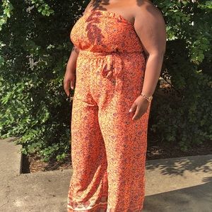 Orange floral jumpsuit